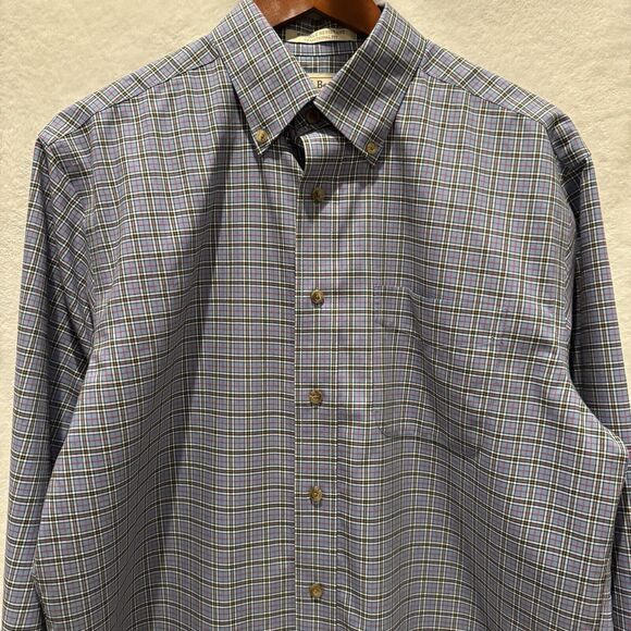 LL Bean Shirt Mens Medium Tall Blue Cotton Plaid Button Down Traditional Fit - Picture 3 of 11